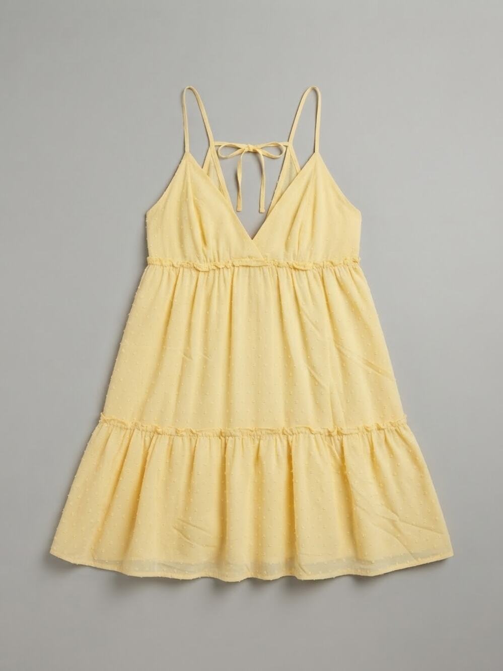 Forever 21 Yellow Swiss Dot Tiered Mini Dress Womens Small Boho Vacation Summer